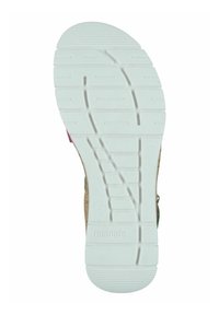 Semelle en caoutchouc blanc avec une semelle texturée, dotée d'un dessus vert et beige, étiqueté "remonte" et taille "37" sur le côté.