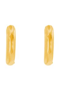 Boucles d'oreilles en or avec une finition lisse et brillante. Forme arrondie avec des courbes subtils, sans embellissements supplémentaires.