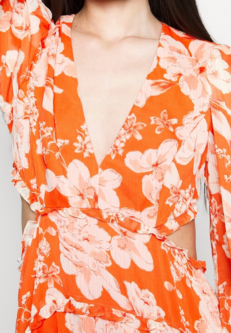 open lace back dress Rent Forever New Long Sleeve Cut Out Maxi Dress In Orange