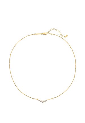 Collier délicat en chaîne d'or avec de petits diamants disposés en un groupe incurvé au centre et un fermoir à homard avec des maillons ajustables.