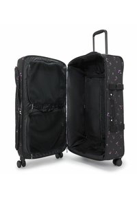 Valigia nera con ruote, decorata con un motivo floreale, dotata di scomparti con zip, tasche in rete interne e una maniglia retrattile. Ampio interno per il massimo dello spazio di stoccaggio.