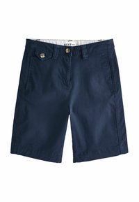 Marineblå chino-shorts med knappelukning i taljen, to frontlommer og en flad frontdesign. Fremstillet af bomuld med en glat tekstur.