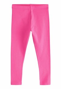Leggings fuksia yang terbuat dari bahan elastis dengan tekstur halus, dilengkapi dengan pinggang elastis dan desain ramping yang fitted.
