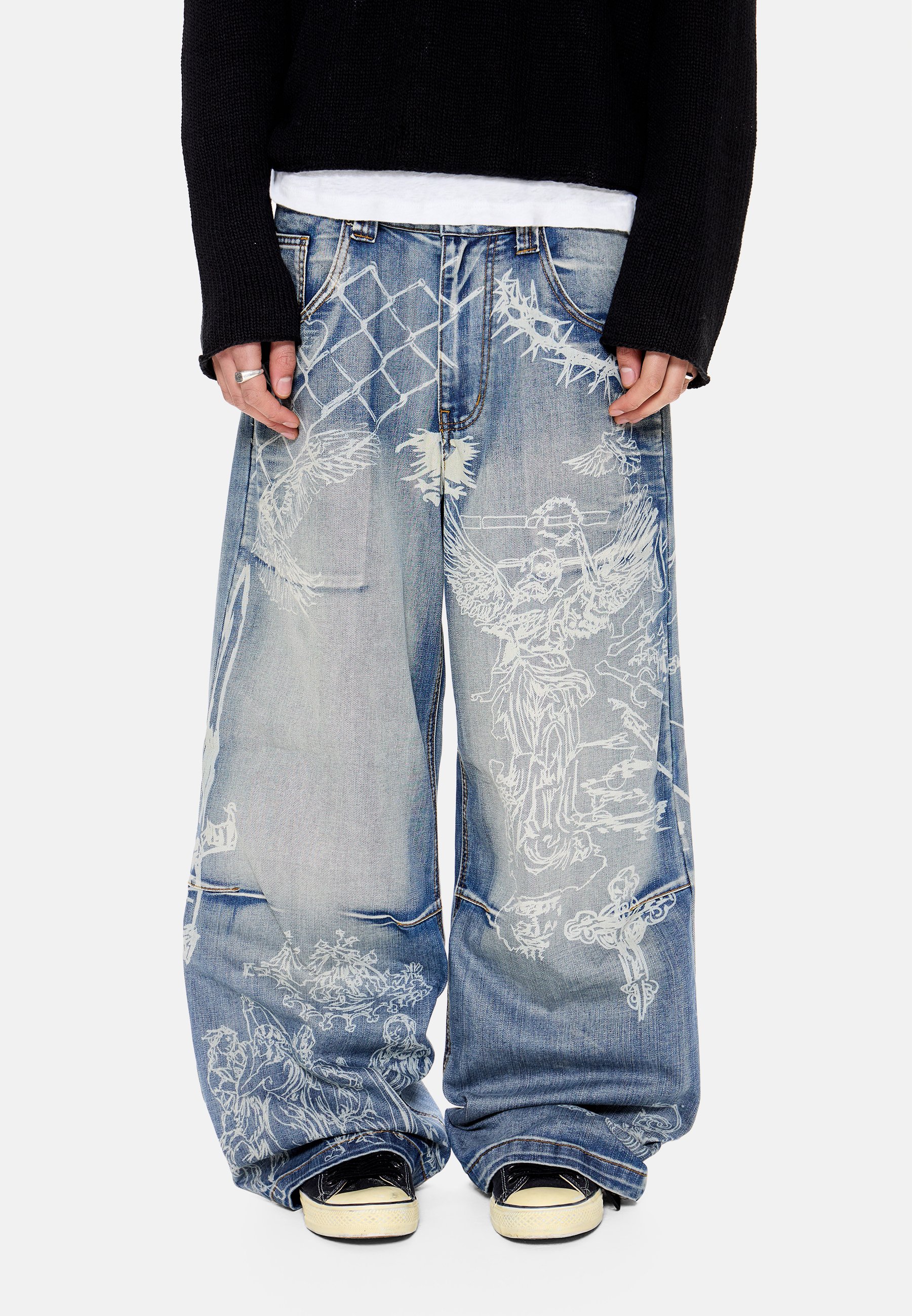 Jaded London DISCHARGE TATTOO - Baggy Jeans - blue denim - Zalando 