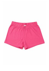 Shorts di cotone rosa con una vita elasticizzata, caratterizzati da un design semplice e una texture morbida, adatti per l'abbigliamento casual o per dormire.