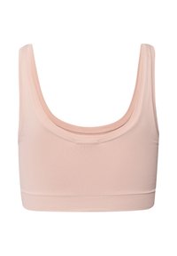 Vadderad, ljusrosa bralette med rundad utringning och breda axelband. Tillverkad av mjukt, elastiskt material, med en sömlös design och ribbad nederkant.
