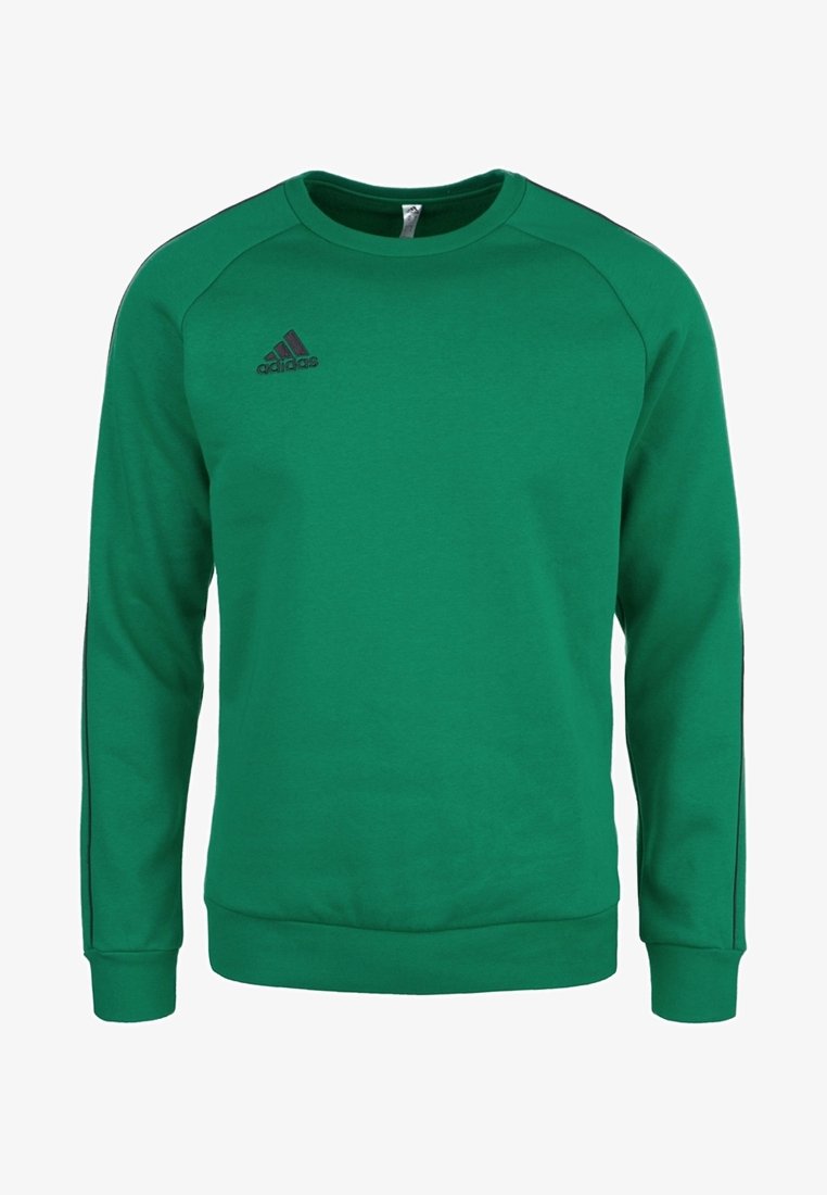 Vihreä crewneck-huppari pehmeästä puuvillasekoitteesta. Omistaa ribbireunukset hihansuissa, helmassa ja mustat kolmiraitaiset yksityiskohdat hartioilla. Adidas-logo esillä.