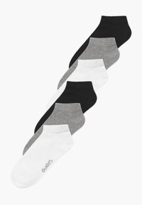 Låga strumpor i svart, grått och vitt. Mjuk tyg med en slät textur. Varje strumpa har en subtil logotyp på sidan.