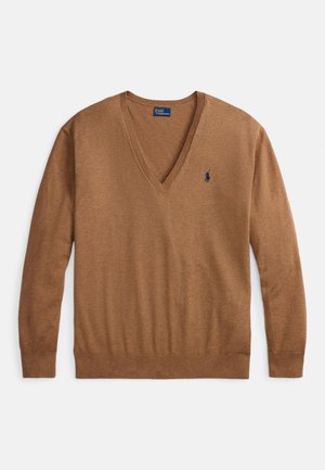 COTTON V-NECK SWEATER - Vesta - camel melange