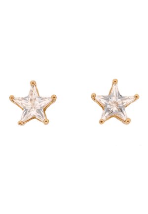 Par sølv-ørestikker formet som klare, facetterede stjerner med fem afrundede takker mod en hvid baggrund.
