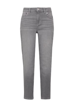 Grijze denim jeans met een slim fit, voorzien van een ritsgulp, voorkwabben en subtiele vervaging voor textuur. Klassiek vijf-pocket ontwerp.