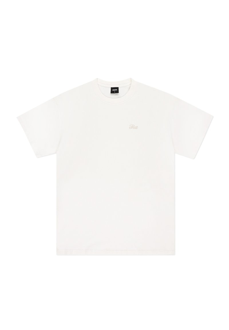 Biała koszulka z krótkim rękawem i okrągłym dekoltem, wykonana z miękkiej bawełny. Ozdobiona subtelnym logo w jasnym kolorze na przedniej części klatki piersiowej.
