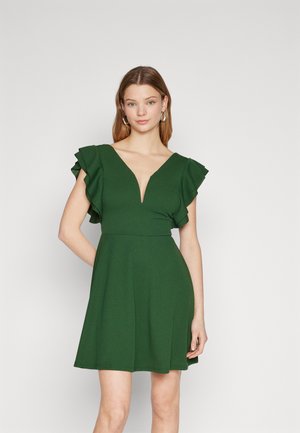 WAL G. PLUNGE NECKLICE WITH FLUTTER SLEEVES DRESS - Robe de jour - bottle green