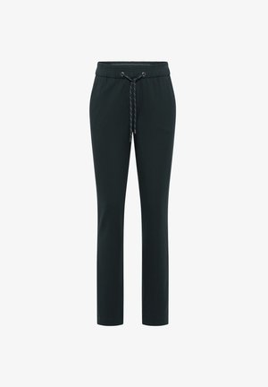 Czarne dresowe spodnie z elastycznym pasem, z regulowanym sznurkiem i dopasowanym krojem. Wykonane z miękkiego materiału, idealne do codziennego noszenia.