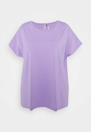 T-shirt violet clair à manches courtes, coupe ample avec col rond, sur fond blanc.