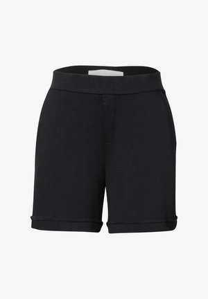 Czarne bawełniane szorty z szerokim elastycznym pasem, z podwiniętymi mankietami i gładką teksturą, zaprojektowane z myślą o komforcie i codziennym noszeniu.