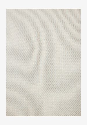 Neulekangas pehmeas koorevärviga, millel on ühtlane tekstuur ja omavahel põimunud õmblusmuster, mis annab peene ja lineaarse välimuse.