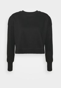 Zwarte cropped sweatshirt van zachte stof, met lange mouwen, een ronde halslijn en subtiele naden.
