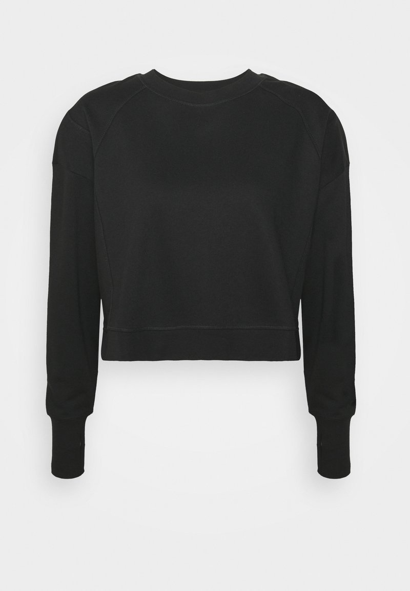 Zwarte cropped sweatshirt van zachte stof, met lange mouwen, een ronde halslijn en subtiele naden.