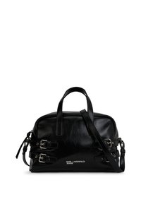 Μαύρη δερμάτινη τσάντα Karl Lagerfeld Jeans με δύο επάνω χερούλια, ρυθμιζόμενο λουρί ώμου, ασημένιες κλειδώματα και λογότυπο εμπρός.