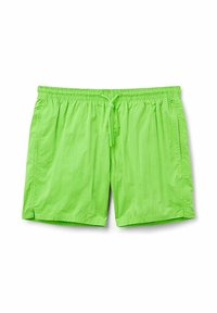 Jasně limetkově zelené plavky vyrobené z lehké tkaniny. Elastický pas s šňůrkou, boční kapsy a jednoduchý design.