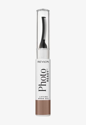 Gel liftant pour sourcils Revlon PhotoReady en brun clair avec applicateur peigne noir attaché et capuchon en plastique transparent.