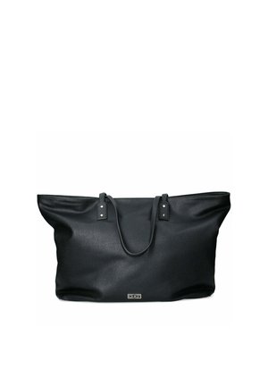 Borsa tote nera in pelle con superficie testurizzata, doppio manico e dettagli in argento. Design spazioso con fondo piatto per la stabilità.