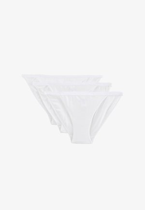 String en coton blanc, trois pièces, tissu doux, bretelles latérales fines, design sans coutures, léger et silhouette minimaliste.