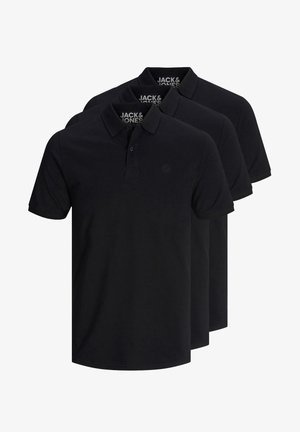 Schwarze Poloshirts im Dreierpack, aus einem glatten Baumwollmix gefertigt, mit einem klassischen Kragen und einem dezenten Logo auf der Brust.