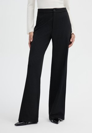 Terranova, PANTALONI WIDE LEG GESSATI - Pantaloni - black