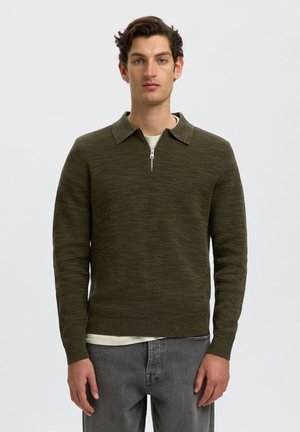 Selected, SLHDANE LS KNIT STRUC HALF ZIP POLO NOOS - Longsleeve - forest night detail:kalamata twist