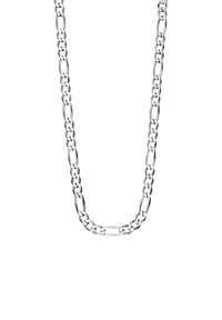 Srebrny naszyjnik łańcuszkowy z wydłużonymi i zaokrąglonymi ogniwami, o gładkiej teksturze i błyszczącym wykończeniu, idealny do noszenia warstwowo lub samodzielnie.