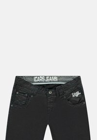 Zwarte jeans van katoen met een gladde textuur, voorzien van een knoopsluiting, vijf zakken en een logo op de tailleband en zak.