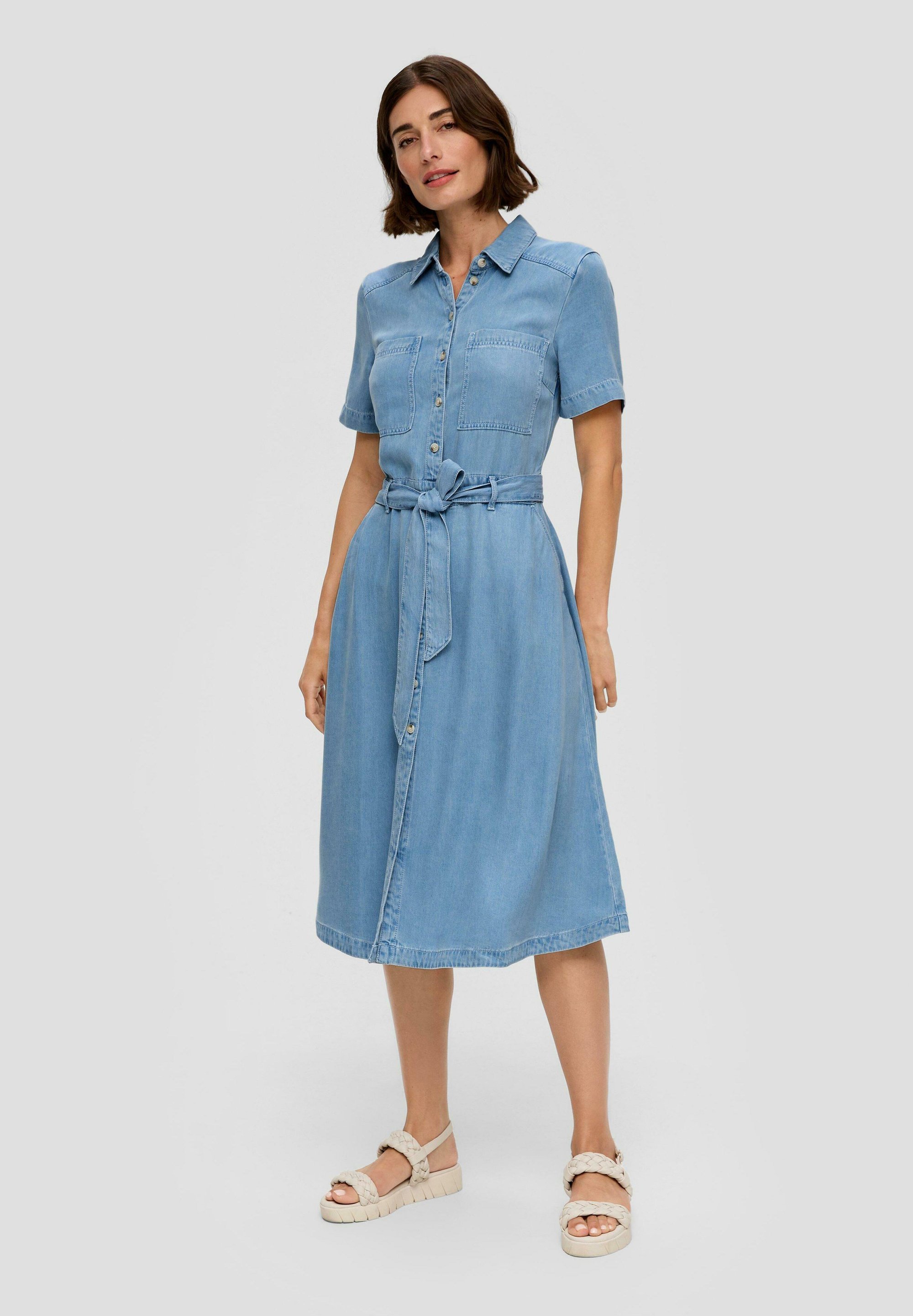 s oliver denim dress s.Oliver MIT BINDEGÜRTEL - - blau/blue denim Lantern sleeves back:strappy SIZE:FR 36 Holipick Women's Casual Summer Clothing