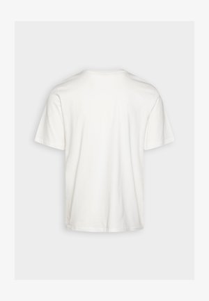 White cotton t-shirt, short sleeves, round neckline, plain design, regular fit, smooth texture, no visible patterns or accents.