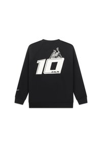 Sudadera negra con el número "10" en blanco y diseño en la parte posterior. Presenta mangas raglán, puños y cuello acanalados. Textura de tejido suave.