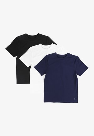 Tri krátke tričká s krátkym rukávom v čiernej, bielej a námorníckej modrej farbe. Vyrobené z jemnej bavlny, majú okrúhly výstrih a minimalistický dizajn.