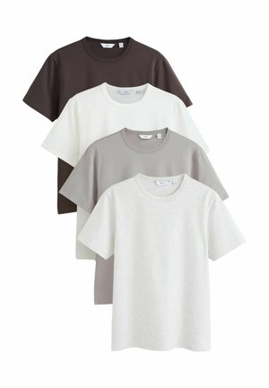 Next, SLIM FIT - MOTIONFLEX SOFT T-SHIRTS 4 PACK - Basic T-shirt - white  brown  stone  neutral marl