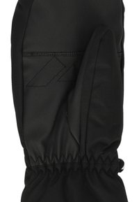 Svart vadderad vante i syntetiskt material, med en slät läderhandflata, elastisk handled och subtila sömdetaljer.