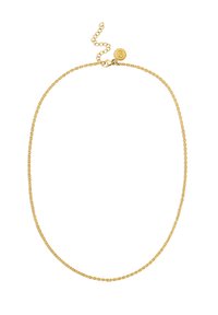Collar de cadena de oro con un diseño delicado y retorcido. Cuenta con un cierre de langosta y una cadena extensora ajustable para variar la longitud.