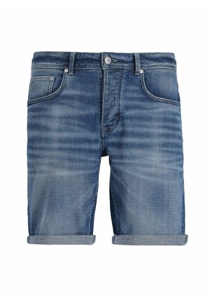 Denim shorts in een lichte blauwe was met een iets vervaagde voorkant, vijf zakken ontwerp en omgeslagen cuffs. Inclusief metalen knoop en ritssluiting.