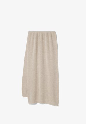 Szydełkowa spódnica w kremowym kolorze o swobodnym kroju, z teksturowanym wzorem prążków, elastycznym pasem i luźnym fasonem.