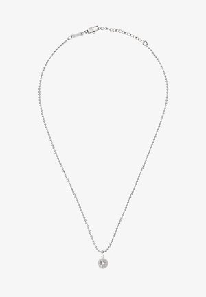Zilveren ketting met een kraalketting en een ronde hanger met een kompasontwerp. Verstelbare sluiting voor verschillende lengtes.