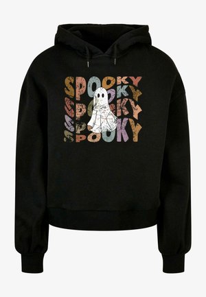 Felpa nera con cappuccio caratterizzata da una grafica di un fantasma bianco e la parola "SPOOKY" ripetuta in lettering multicolore e invecchiato. Materiale in misto cotone.