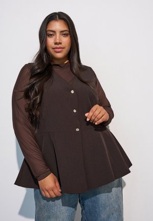 Zizzi, ENGANLIEGENDE MESH-BLUSE MIT LANGEN ÄRMELN - Μπλούζα - braun