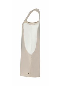 Tílko bez rukávů s béžovou vnější vrstvou a bílým středovým panelem. Má široký průramek a hladkou texturu.