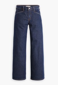 Breda jeans i mörkblå denim med en strukturerad design, som har fem fickor, knäppning framtill och kontrasterande sömmar.