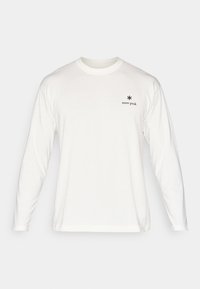 White long-sleeve t-shirt in soft fabric. Features a round neckline and small black "snow peak" logo on the left chest area.
