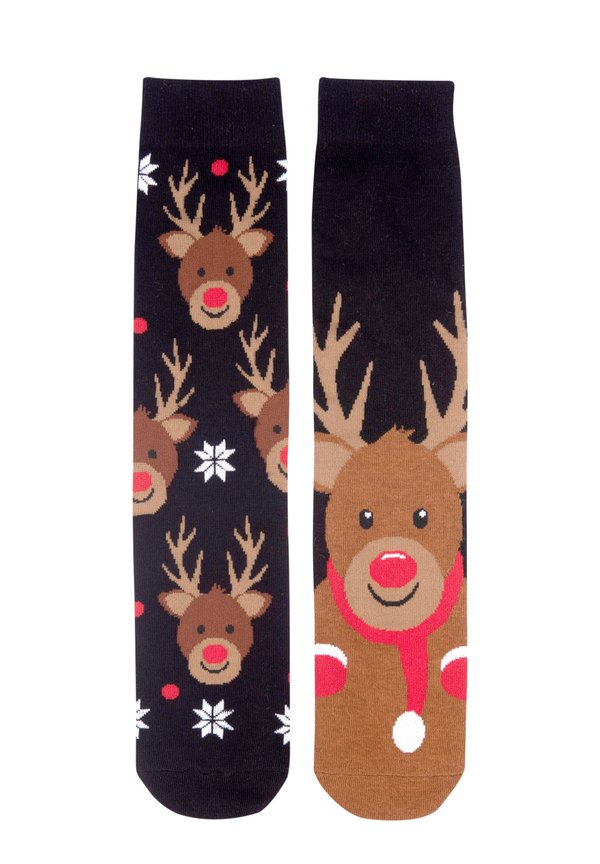 2ER PACK WEIHNACHTS RENTIER - Socken - schwarz