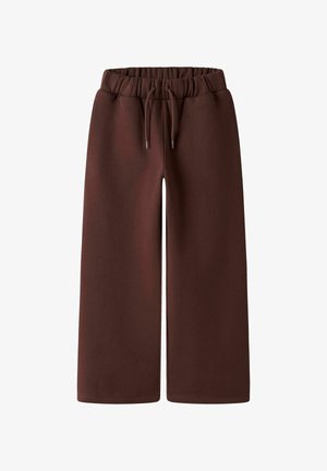 Brune brede sweatpants med elastisk talje og snor, lavet af blødt stof til afslappet brug.